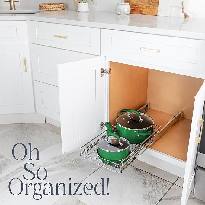 HOLDN’ STORAGE Pull Out Cabinet Organizer, Heavy Duty Caddy w/Lifetime Limited Warranty -22”W x 21”D - Requires At Least 23-1/4” Cabinet Opening, Steel Metal Cabinet Drawers Slide Out, Chrome