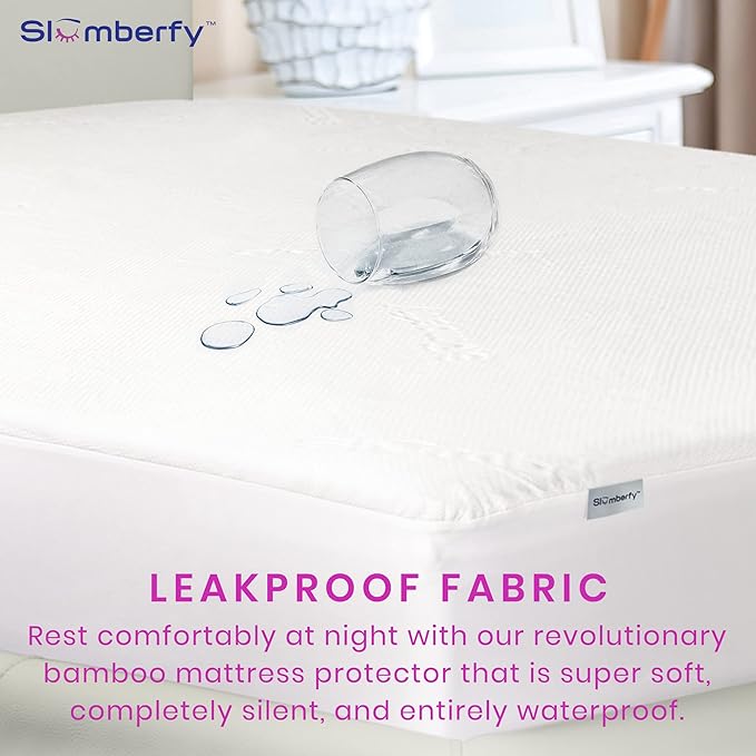 Waterproof Mattress Protector by Slumberfy | Hypoallergenic Bamboo Mattress Protector | Natural + Breathable Jacquard Fabric | King Mattress Cover – 76x80”