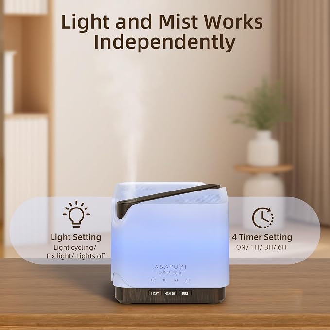 ASAKUKI Essential Oil Diffuser for Home Large 700 ml Humidifier | Automatic Shut-Off, Quiet Aromatherapy Diffuser with 7 LED Lights for Living Room, Kitchen, Bedroom, Hotel - Black