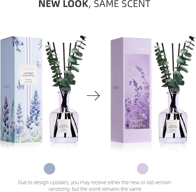 Lavender Eucalyptus Reed Diffuser, 6.76 oz | Real Dried Eucalyptus Leaves, 8 Reeds, Long-Lasting Essential Oil, Home Fragrance, Bedroom or Bathroom Décor