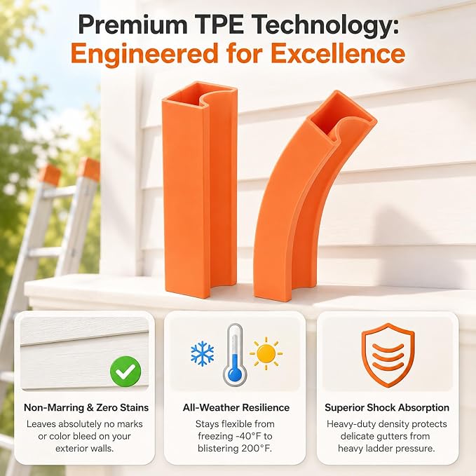 TPE Ladder Covers for Gutter & Roof Protection, Non-Marring Standoff Bumper Pads, Anti-Slip Extension Ladder Accessories for Painting & Cleaning, Fits Most Aluminum & Fiberglass Rails