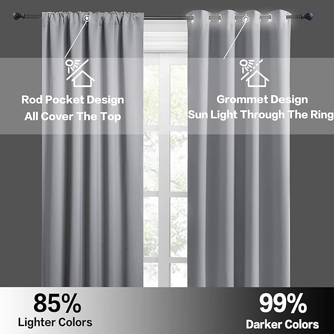 RYB HOME Large Curtains for Living Room 84 inches Length, Blackout Privacy Room Divider Curtains for Doorway Closet Basement Patio Door Bay Window, W 70 x L 84, Light Grey, 2 Panels