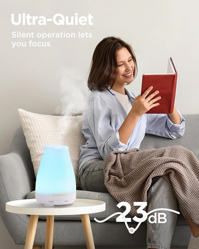 InnoGear Essential Oil Diffuser Ultrasonic Diffusers for Home, Basic White | Cool Mist Humidifier, Aromatherapy, Large Room, Run up to 8hrs, Waterless Auto Off, 7 Lights, Living Room, Quiet Operation