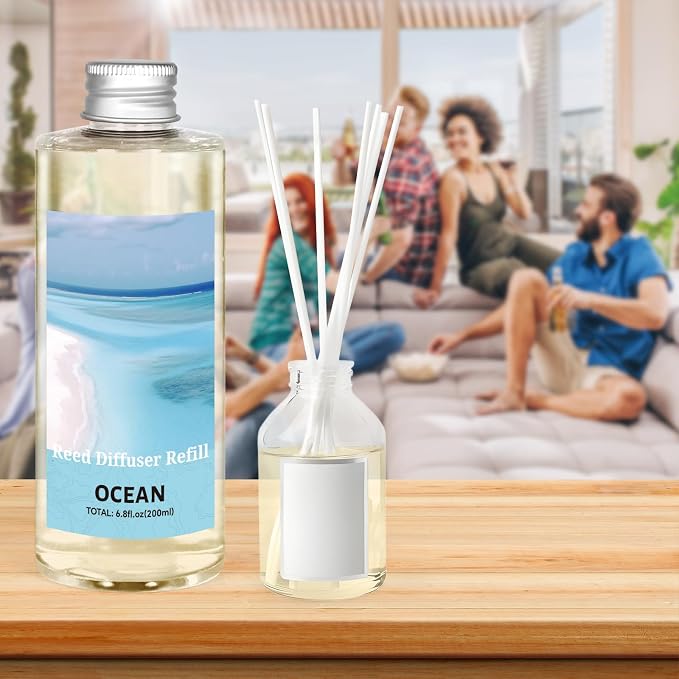 STRN Ocean Reed Diffuser Oil Refill, Scented Diffuser with Stick 200ML | Summer Long-Lasting Fragrance for Living Room, Bedroom, Office, Home Décor