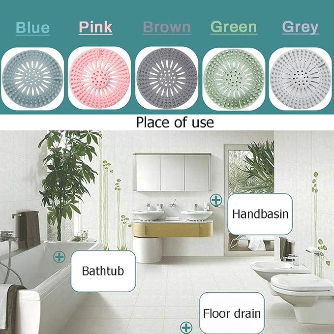 Hair Catcher Rubber Stopper Shower Drain Covers for Bathroom, Bathtub, Handbasin, Tub, Kitchen, Sink, Strainer, Sewer, Plug, Filter, Trap, Home, Drain Protectors, Easy to Install and Clean 5 Pack
