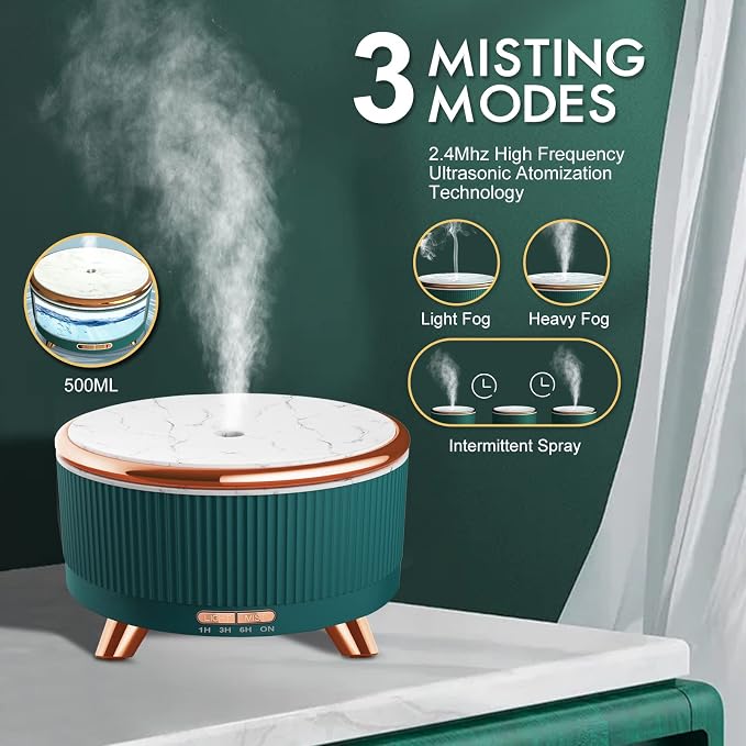 Diffusers for Essential Oils Large Room, 500ml Aromatherapy Diffuser Cool Mist Humidifier with Remote Control,7 Colors Lights & 5 Mist Mode Waterless Auto Off for Women Office Home