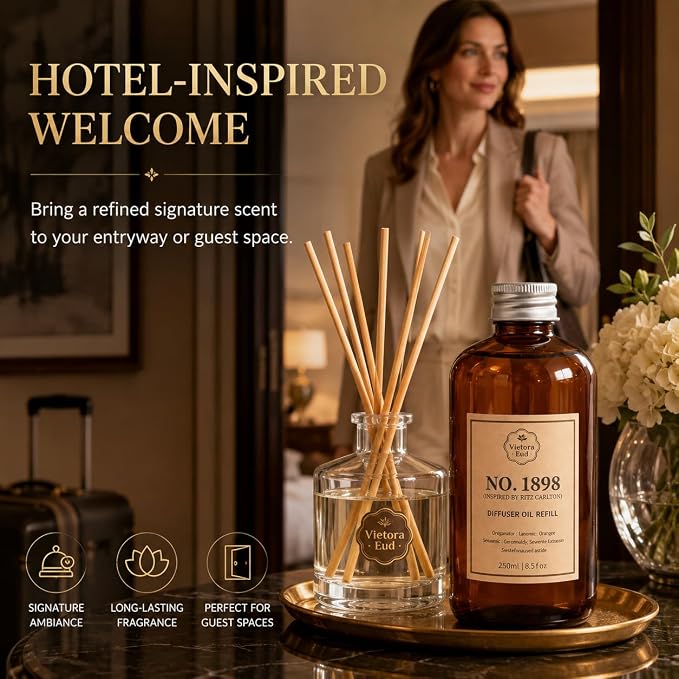 No. 1898 Diffuser Oil Refill Inspired by Ritz Carlton | Luxury Hotel-inspired, 8.5 Fl Oz for Reed diffusers, Room Sprays, Humidifier,Aroma Diffusers