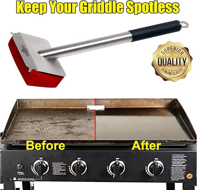 XUDAKAIXIN Grill Brush Bristle Free,BBQ Replaceable Scraper Cleaning Head,Safe Grill Accessories for Cast Iron Grates/Porcelain/Weber Gas/Charcoal Grill,Grill Brush for Outdoor Grill-Red