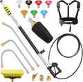 24 FT Telescoping Pressure Washer Extension Wand, Aluminum Power Washer Extension Wand with Turbo Nozzle & Brush Head, Solar Panel Cleaner Pole, 7 Nozzle Tips, 3 Adapters & Harness