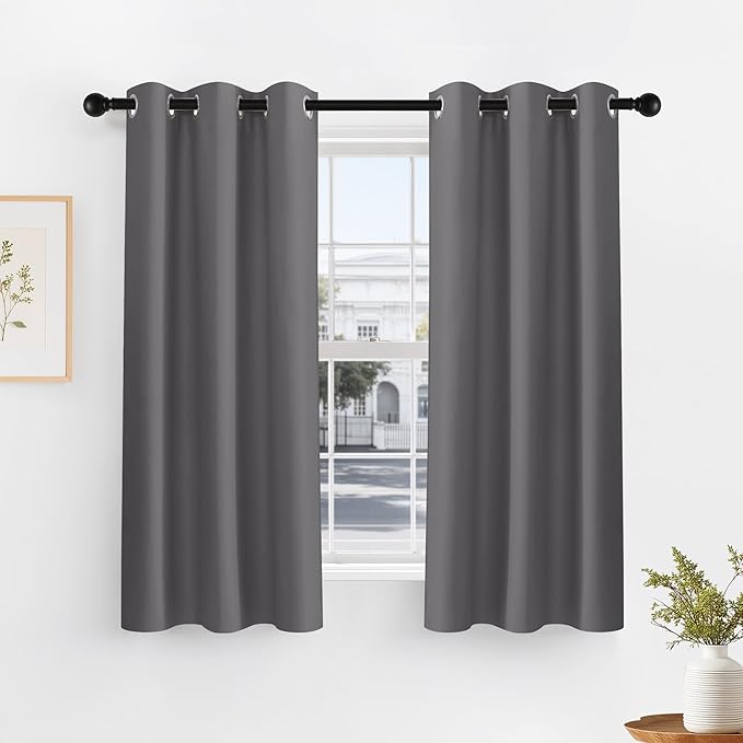 PONY DANCE Gray Blackout Curtains for Bedroom 64 inch Length, Thermal Insulated Light Blocking Window Drapes for Living Room, 2 Panels Set with Top Grommets, 42-inch Wide