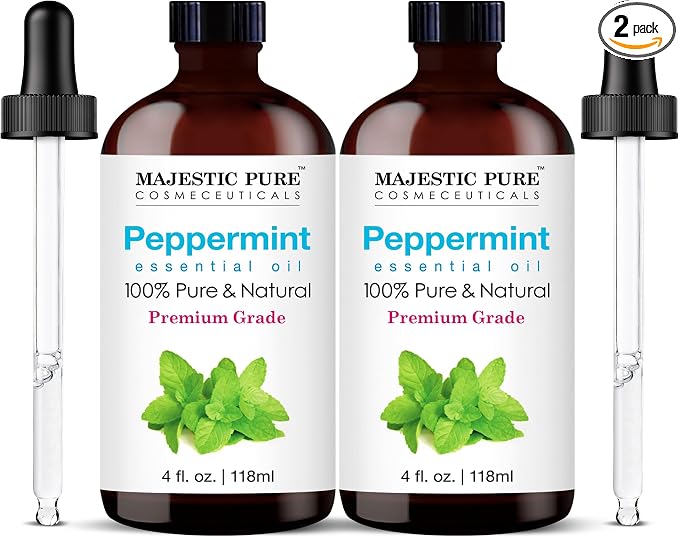 Majestic Pure Peppermint Essential Oil for Diffuser - 4 Fl Oz (Pack of 2) | 100% Natural Essentials Oils for home fragrance, diffuser use, massage, DIY candles, DIY soaps, Aromatherapy