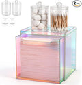 Disposable Face Towels Holder with 2 Pack Qtip Holders, Glossy Rainbow | Acrylic Box Bin Compatible with Clean Skin Club Clean Towelettesl XL Bathroom Counter Storage with Drawer