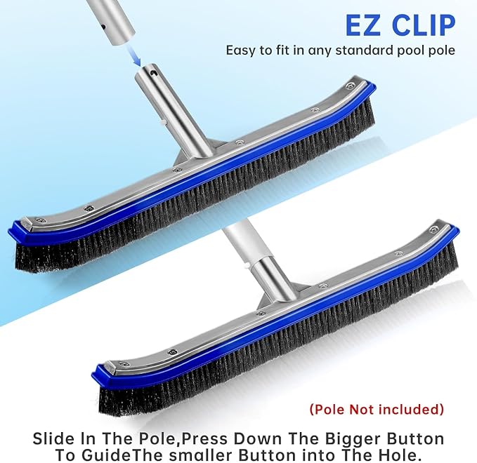 Pool Brush Head | 18" Heavy Duty Floor Brush | Stainless Steel Brush | Metal Pool Scrubber Brush | Wire Bristles & Aluminium Back for Sweep Calcium Buildup, Rust Stains on Concrete