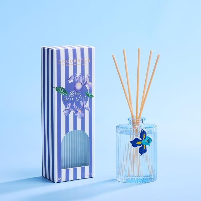 Reed Diffuser, Blue Iris Scent Flower Diffuser, 6.09 fl oz | 8 Reeds, Long-Lasting Home Fragrance, Bathroom Bedroom Shelf Decor & Gifts