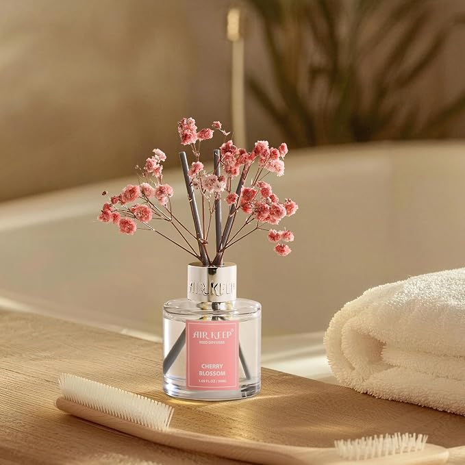 Reed Diffuser Set,1.69 fl oz (50 ml) - Cherry Blossom Oil Diffusers with 8 Reed Sticks,Home Fragrance Reed Diffuser for Bathroom Shelf Decor