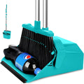 Upgrade Broom with Dustpan Combo Set, Broom and Dustpan Set with 51'' Long Handle, Large Upright Brooms and Dust Pans, ZeroGap Lip, Self-Cleaning Dustpan Teeth for Lobby and Restaurant - Blue