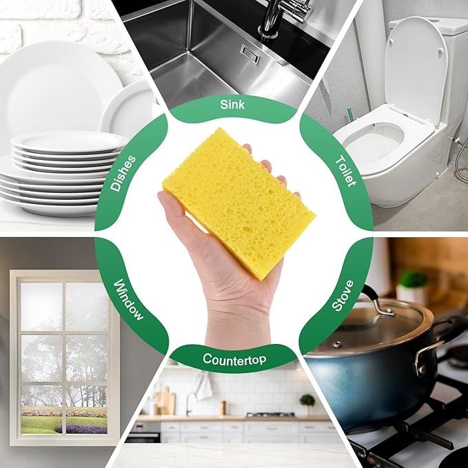 2-Set Kitchen Sponges, Condense Eco Cellulose Non-Scratch Scrub Heavy Sponge for Kitchen/Household/Bathroom, Clean Tough Messes Dish Scrubber [Multicolor]