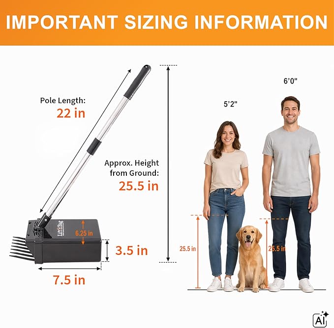 Neater Pet Brands Lift N’ Bag 2.0 Dog Pooper Scooper with Bag Attachment & 22" Pole for Small to Large Dogs, New & Improved Design, 60 Refill Bags, Heavy Duty Dog Poop Scooper for Yard, One-Hand Use
