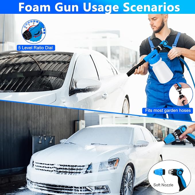 THINKWORK Car Wash Kit with Foam Gun, Complete Car Detailing Kit 40 PCS | Deep Efficient Interior & Exterior Cleaning, Extendable Mop & Bucket, Soft Microfiber Brushes Set, Tire & Wheel Brush, Gift