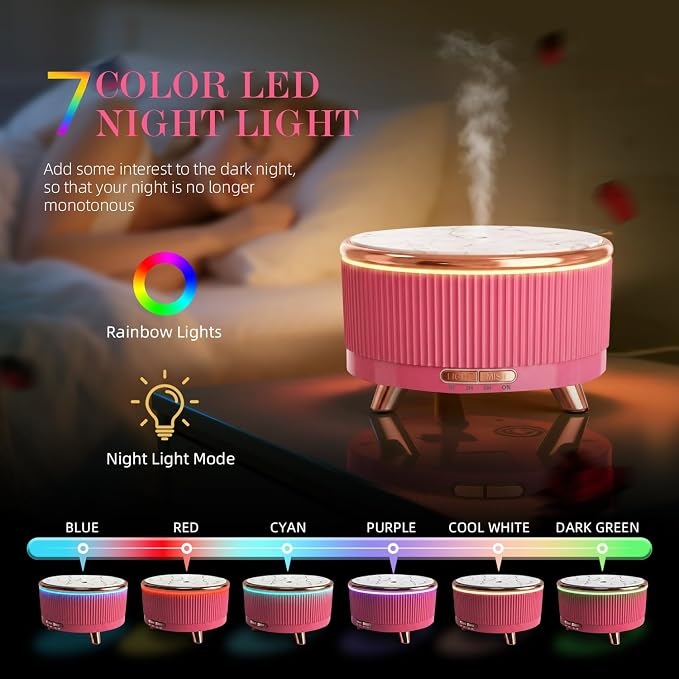 500ml Essential Oil Diffuser, Ultrasonic Aromatherapy Humidifier | with Remote Control, 7-Color LED Light, Timer & Auto Shut-Off, Cool Mist Diffuser for Home, Bedroom, Office (Pink)