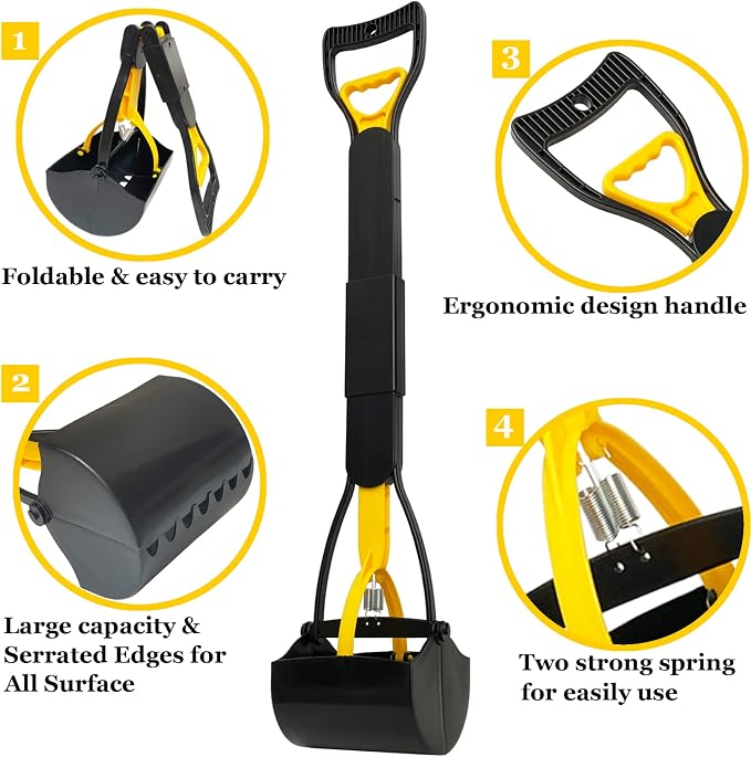 ienjoyed 32" Large Dog Pooper Scooper for Large Dogs Heavy Duty, Non-Breakable Dog Poop Scooper with Wide Handle for Grass, Gravel, Durable Dog Poop Pick Up Tool, Long Handled Poop Grabber | 32-inch Long Handle