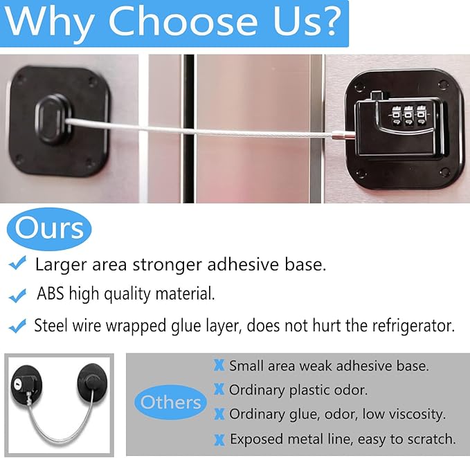YEYA Upgraded Refrigerator Door Lock with Combination for Adults, Lock for Fridge, Freezer, File Cabinets, Desk Drawers, Locker, Child Safety Latch, Easy Install No Drlling 1 Pack