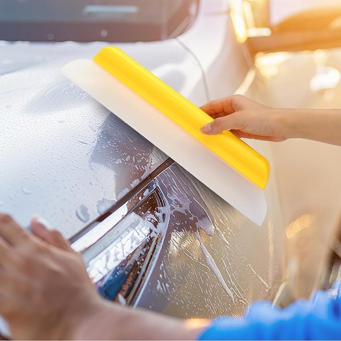 2 Pack 14 Inch Car Drying Squeegee Yellow Silicone Window Blade | Flexible Silicone for Drying Windshield Shower Glass, Bathroom Window Cleaner, T-bar Design, Long Handle Wash Tool