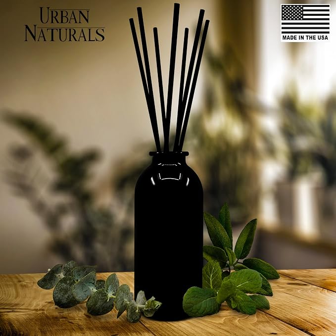 Reed Diffuser Set, Eucalyptus Sage - Bathroom Shelf Décor | Mint, Lime & Cedarwood Essential Oils, Soothing & Relaxing scent for Bathroom or Bedroom Made in the USA