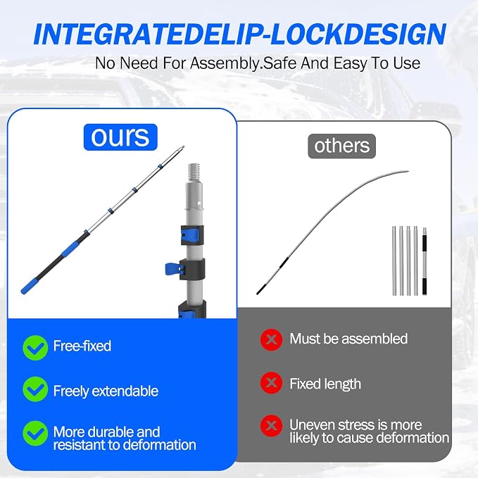 16FT Reach Telescopic Extension Pole, 3-12FT Paint Roller Extension Pole with Flip-Lock Design, Aluminum Alloy Threaded Head for Painting Cleaning Dusting & Window Washing Tools