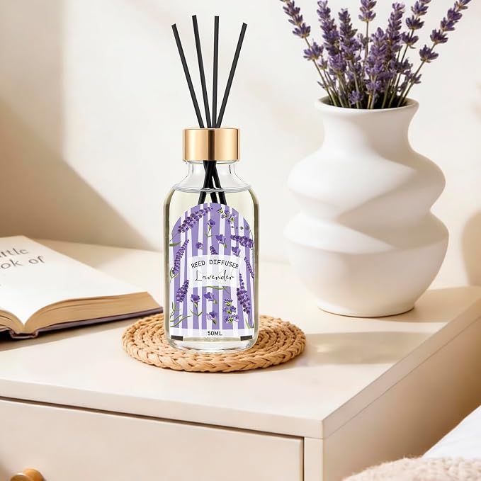 Reed Diffuser Set of 3 - Linen Lavender Jasmine Oil Diffuser with 15 Sticks, Reed Diffusers for Home Bathroom Shelf Air Freshener, 1.7 Fl. Oz Each, Total 5.1 Fl. Oz