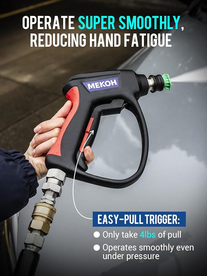 MEKOH Short Pressure Washer Gun with Swivel, 5000 PSI High Power Washer Spray Gun, 10 GPM Foam Gun with 3/8" Quick Connect, M22-14mm for Extension Wand, Hose, Pressure Washer Handle with 5 Nozzle Tips