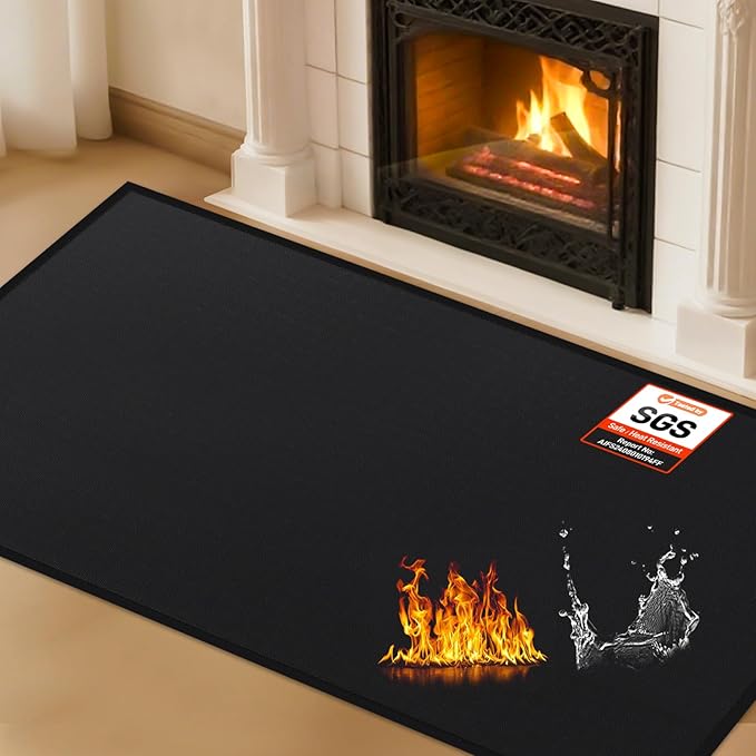 Hearth Rugs for Fireplaces Fire Resistant, 4'11'' x 3'4'' x 0.04'', Black | 1800°F fireplace mat, fiberglass fireplace rugs fireproof protect floors carpets from sparks embers, easy to clean, versatile