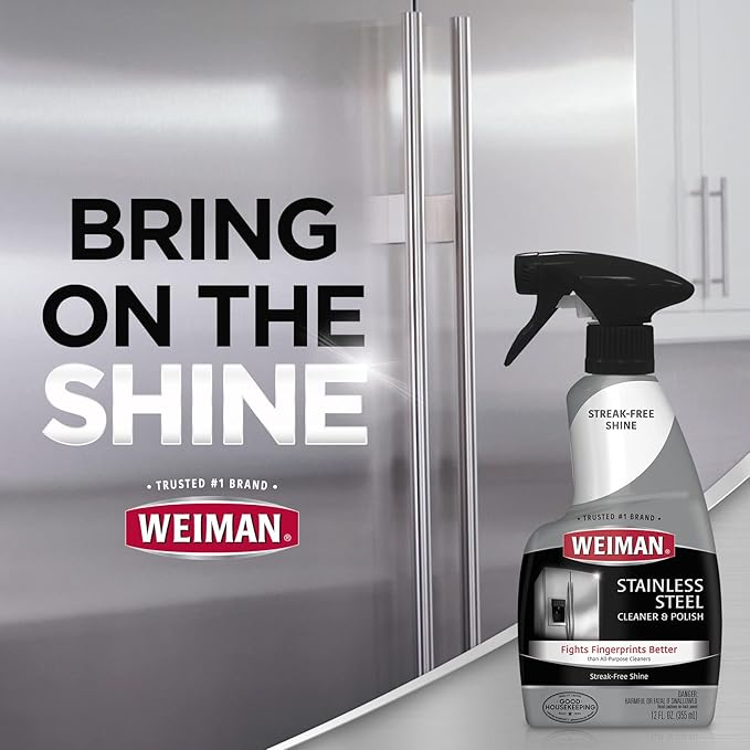 Weiman Stainless Steel Cleaner and Polish - Protects Appliances from Fingerprints, Leaves a Streak-Free Shine for Refrigerator, Dishwasher, Oven, Grill, 2 Pack With Microfiber Cloth
