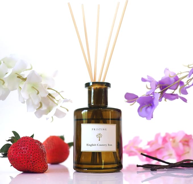 PRISTINE English Country Inn Reed Diffuser for Home | Fresh Blend of Strawberry, Vanilla, Musk Reed Diffuser Set, Oil & Reed Diffuser Sticks | Home & Office Decor | Fragrance