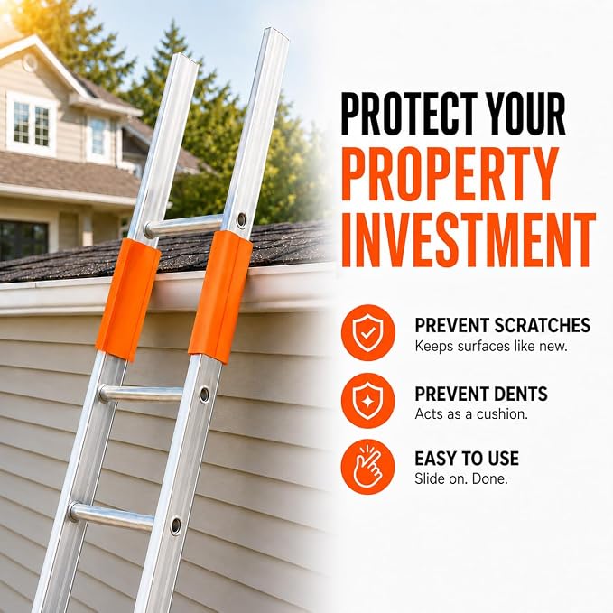 TPE Ladder Covers for Gutter & Roof Protection, Non-Marring Standoff Bumper Pads, Anti-Slip Extension Ladder Accessories for Painting & Cleaning, Fits Most Aluminum & Fiberglass Rails