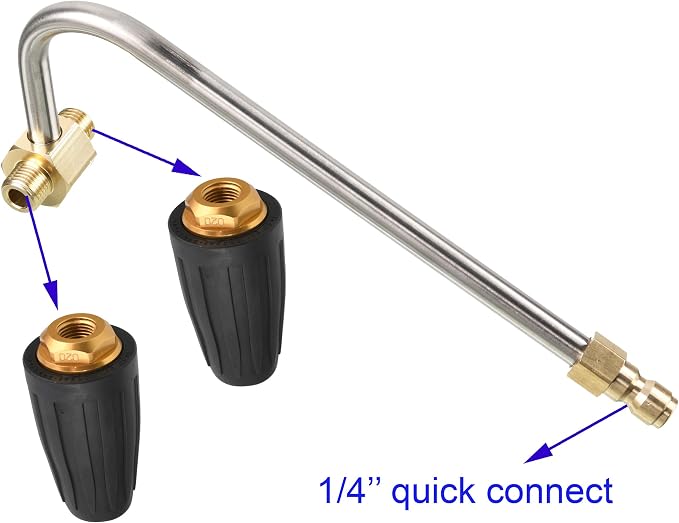 Tool Daily Gutter Cleaner Attachment for Pressure Washer, 2 Turbo Nozzle | Rotating Power Washer Turbo Nozzle for Gutter Cleaning, 1/4 Inch Quick Connect, 3300 PSI