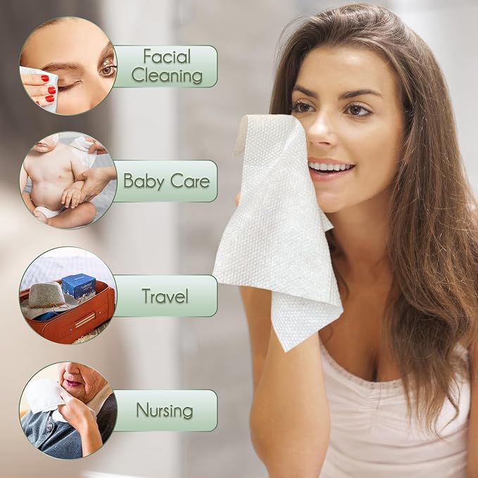 Christmas Style WOWOTEX Disposable Face Towels 60 Count Large Dry Wipes | 10"×12", Extra Thick Soft and Sensitive Skin friendly, Clean Facial Towels for Skincare, Makeup Removal and Facial Cleansing