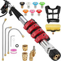 Gutter Cleaning Tools 24 FT Pressure Washer Telescoping Wand with 3 Extension Wands, Gutter Cleaner Attachment, Brush Head, 5 Spray Nozzle Tips, 3 Hose Adapters and Adjustable Support Belt