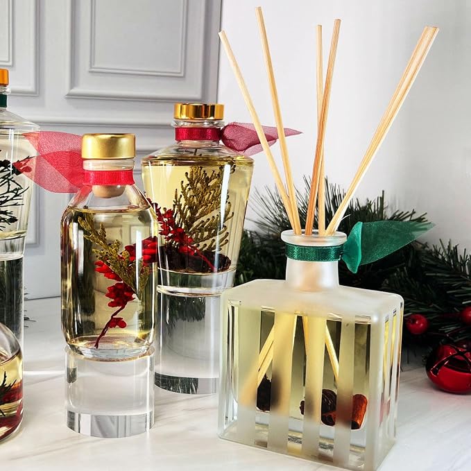 Reed Diffuser Set - Roasted Chestnuts Scented Diffuser with Sticks | Home Fragrance Reed Diffuser for Bedroom, Bathroom Shelf Décor, with Real Botanicals in the Bottle - Made in the USA