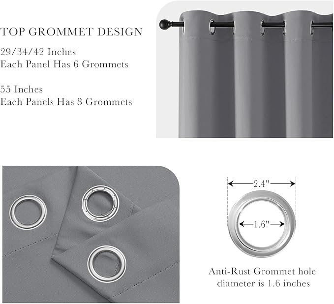 PONY DANCE Sliver Grey Curtains for Living Room - Grommet Thermal Insulated Room Darking Curtain for Bedroom, Set of 2 Panels, 42 x 72 inch