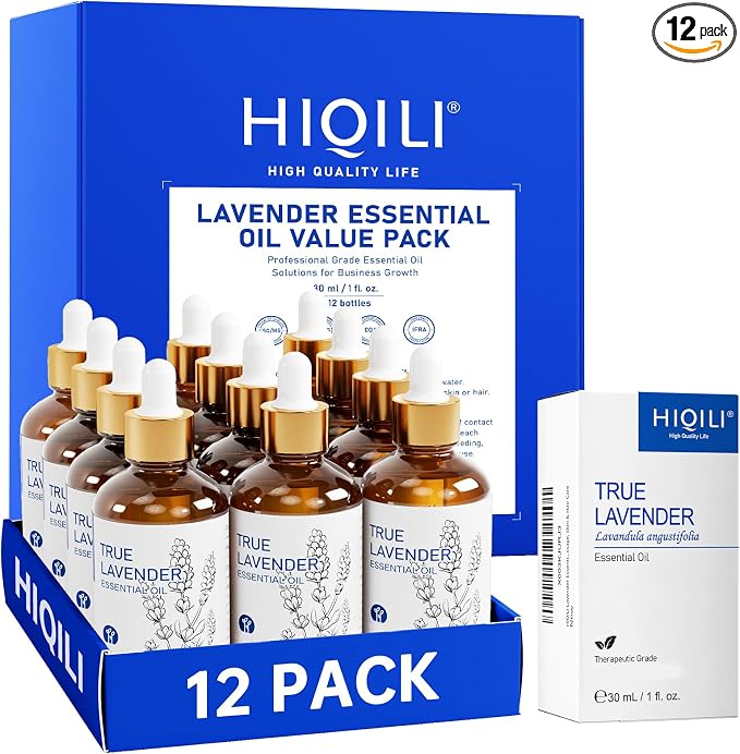HIQILI Lavender Essential Oil Set, Bulk Wholesale for Business | Hotels Salons & Studios, Calming Scent Promotes Relaxation & Sleep, Holiday Gifts Craft Making & Home Use -1 fl oz (12 Pack)