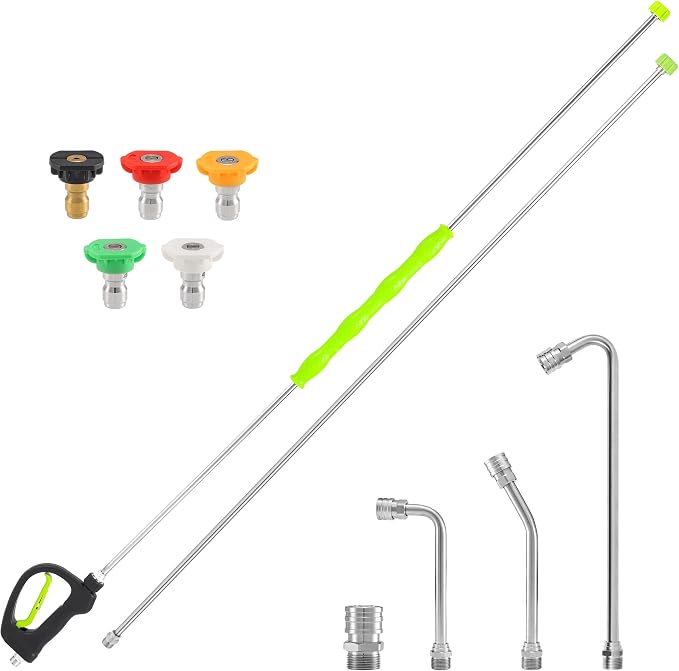 RIDGE WASHER Pressure Washer Extension Wand 120 Inch, Stainless Steel | 30°/90°/120° Curved Rod, Gutter Cleaner Attachment with 5 Nozzles, 4000 PSI