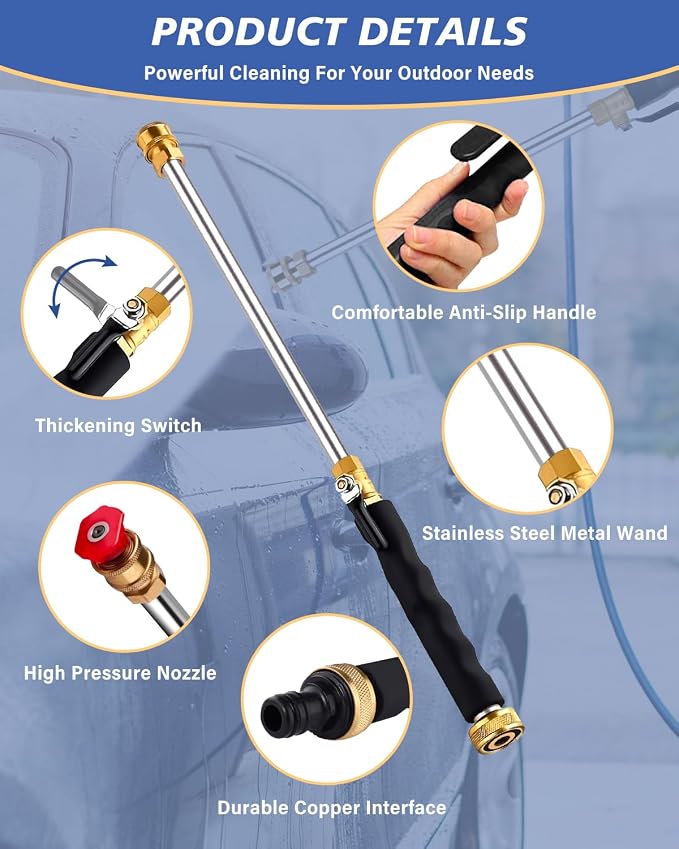 2026 Upgraded Jet Nozzle Power Washer for Garden Hose, 2-In-1 High Pressure Wand with 2 Different Nozzles and Quick Connectors, High Pressure Washer Tools For Patio Car Pet Window Washing (black)