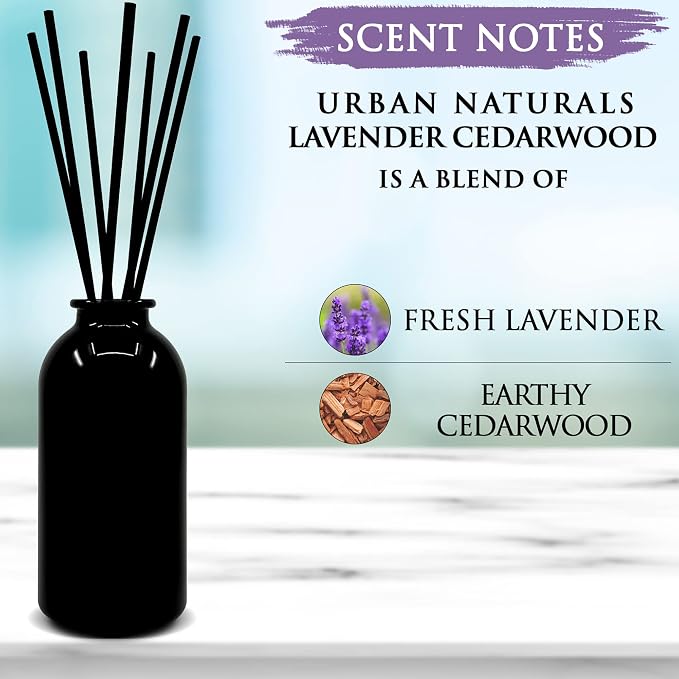 Reed Diffuser Set, Lavender Cedarwood - Bathroom Shelf Décor | Includes a Set of 8 Reed Sticks, All Natural Small Batch Formula, Support Small Business Made in The USA
