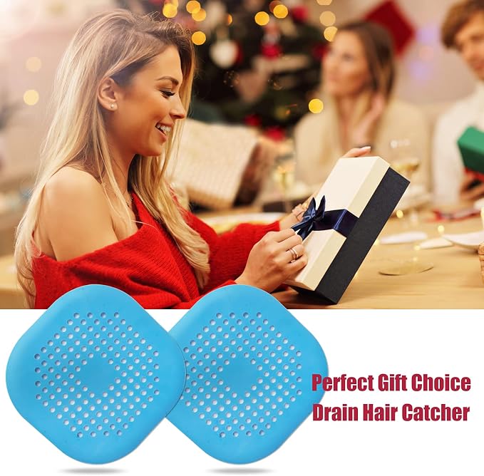 Bovinde Hair Drain Catcher,Square Cover for Shower 2 Pack (Blue) | Drainer Cover Silicone Hair Stopper with Suction Cups,Protector Accessories,Easy to Install Suit for Bathroom,Bathtub,Sink