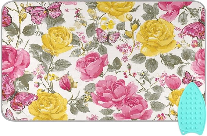 Ironing Mat Portable Ironing Pad Ironing Blanket for Table Top Heat Resistance Double-Side Using Travel Large 47.2 x 27.6 Inch Foldable Lightweight Groovy Roses and Butterflies