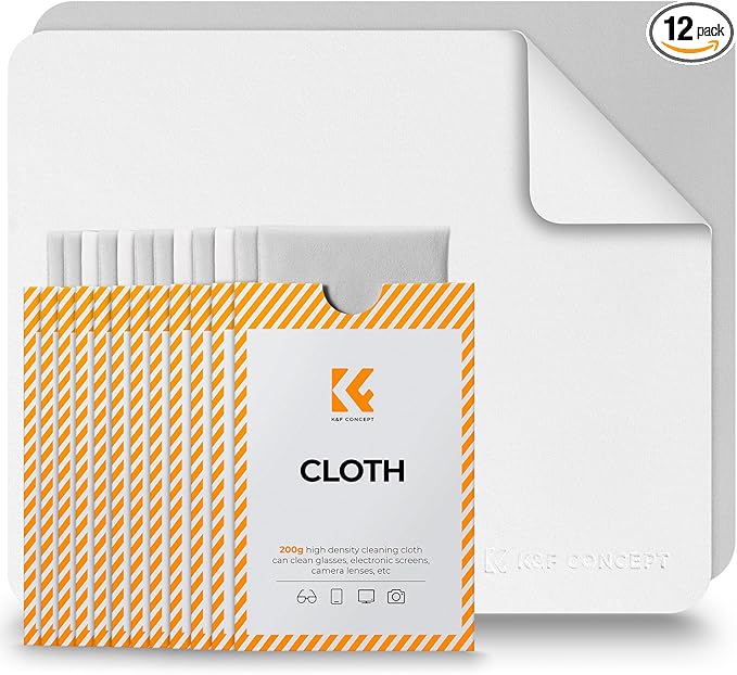 K&F CONCEPT 12 Pack Lens Cleaning Cloth | Microfiber Cleaning Cloth | Glasses Cleaning Cloths | Eyeglass Lens Cleaner | Eyeglasses, Camera Lens, VR/AR Headset, and Screen Cleaning | White & Grey