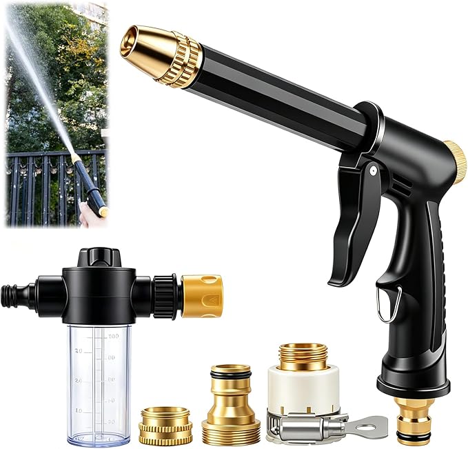 High Pressure Hose Nozzle, Portable High Pressure Water Gun With 4 Adjustable Jet Nozzle, Pressure Washer Nozzle, Power Washer Hose Attachment For Garden Patio Cleaning (1 Set)