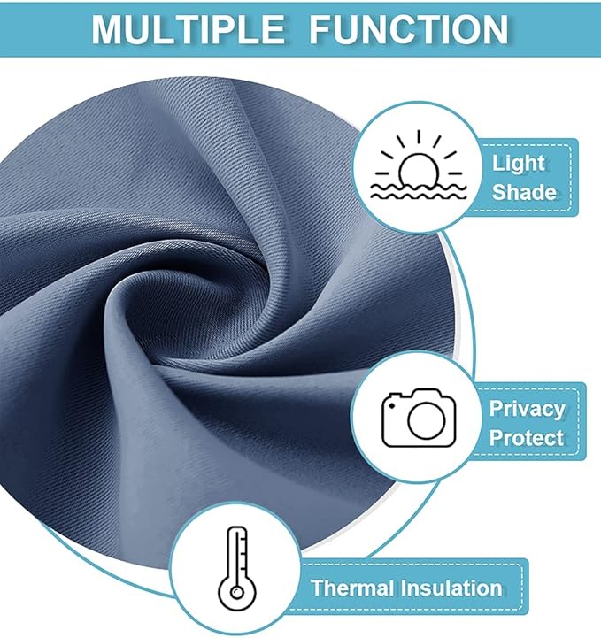 RYB HOME Blackout Curtains for Small Window - Thermal Insulated Noise Reducing Energy Efficiency Small Window Decor for Closet Basement Cafe, 52 inches Wide x 36 inches Long, Stone Blue, 1 Pair