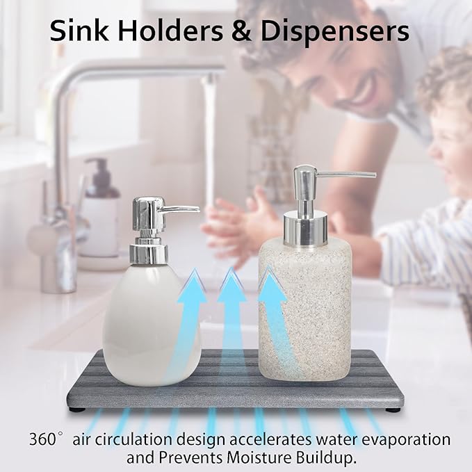 Set of 3 Diatomite Hand Soap Holder, Water Absorbing Stone Tray for Kitchen Countertop, Fast-Drying Bathroom Trays(1pcs 20 x 10cm + 2pcs 10 x 10cm Grey)